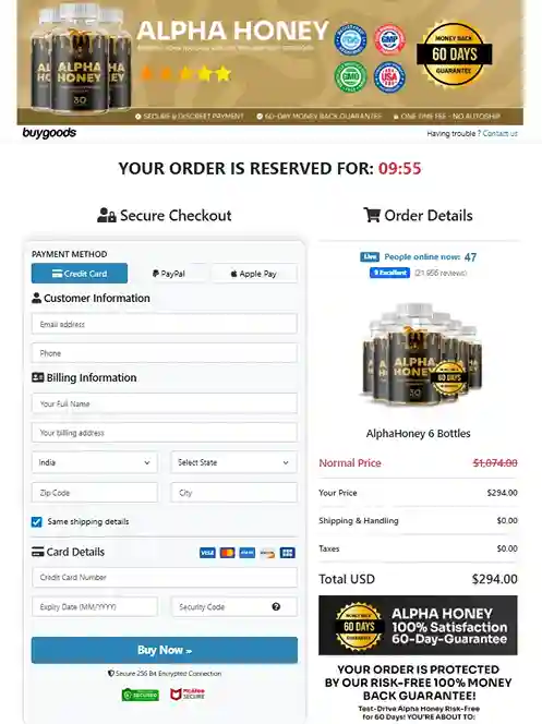 Alpha Honey Secure Checkout Page